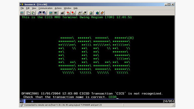 Screen shot do terminal 3270 com tela de logon do CICS